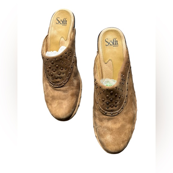 SOFFT women’s tan leather 10M slip on mules clog shows w heel NWOB - Picture 10 of 12